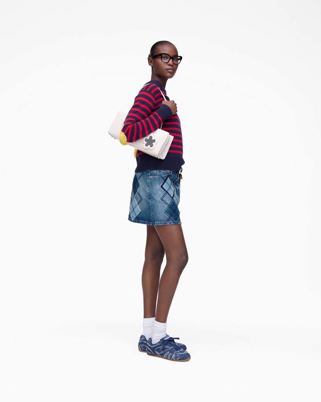 Argyle Patchwork Mini Skirt Bright Indigo