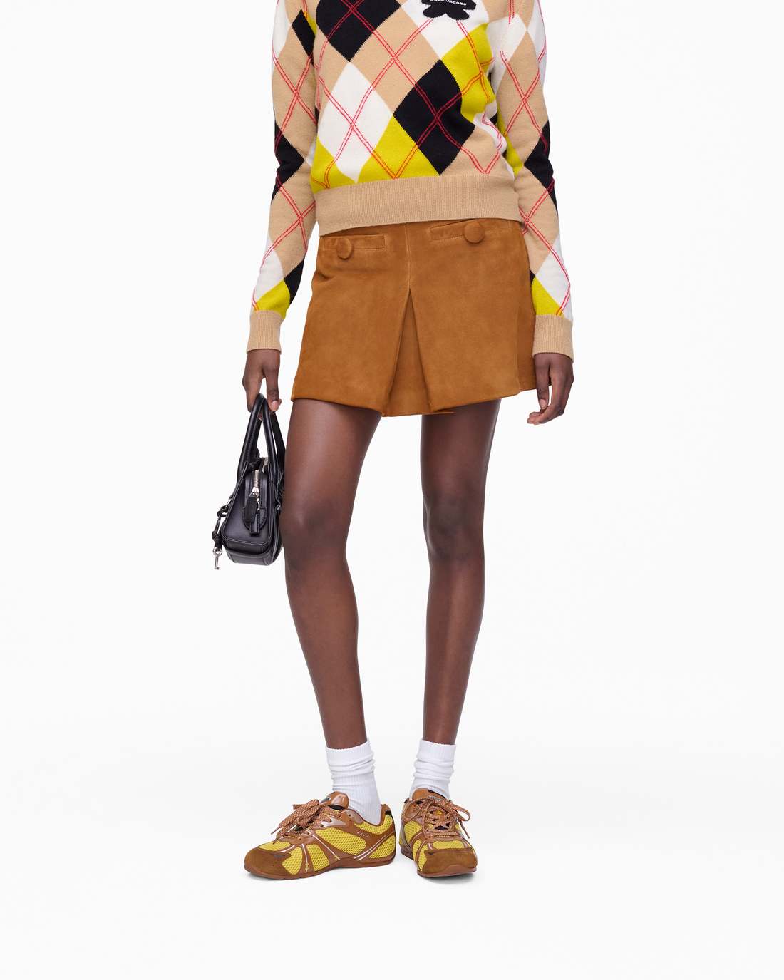 Suede Box Pleat Mini Skirt Copper