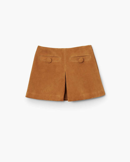 Suede Box Pleat Mini Skirt Copper
