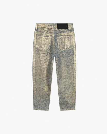 The Metallic Jumbled Logo Jeans Gold